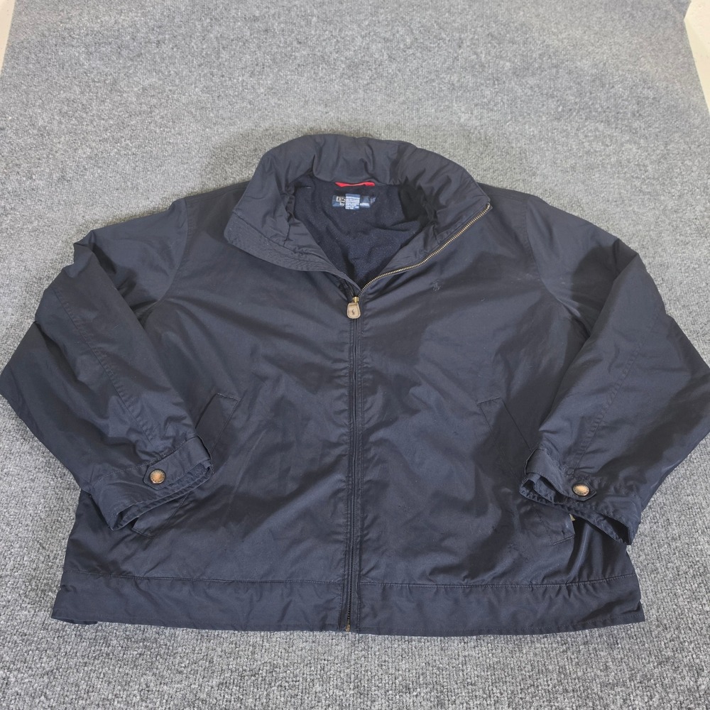 Polo Ralph Lauren Mens XL Navy Blue Fleece Lined Harrington Bomber Jacket Flaw